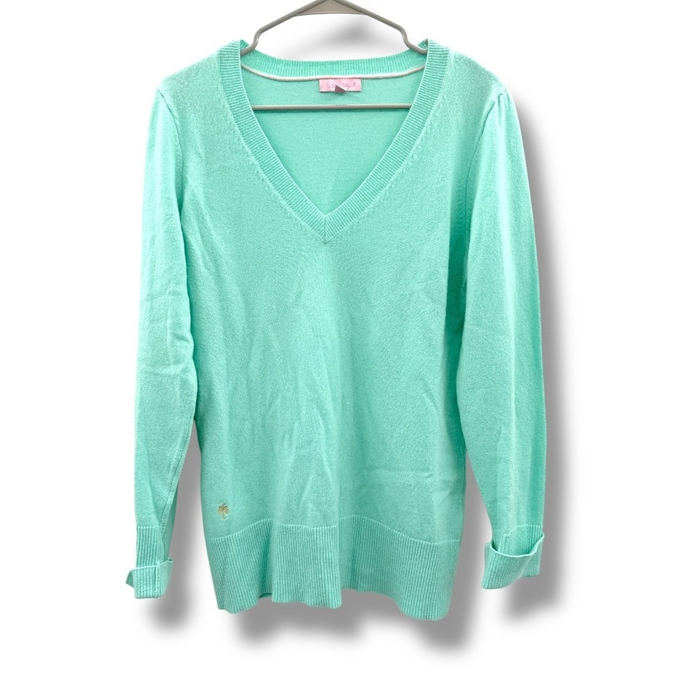Lilly Pulitzer‎ Cashmere V Neck Sweater Women's Large Mint Soft Preppy Classic